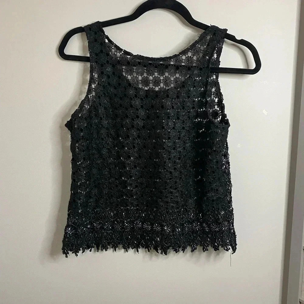 Vintage Black beaded lace crop top - Medium